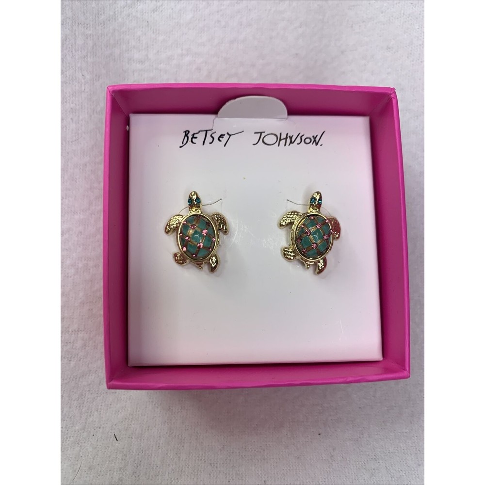 Betsey Johnson Green Turtle Gold Tone‎ Stud Earrings